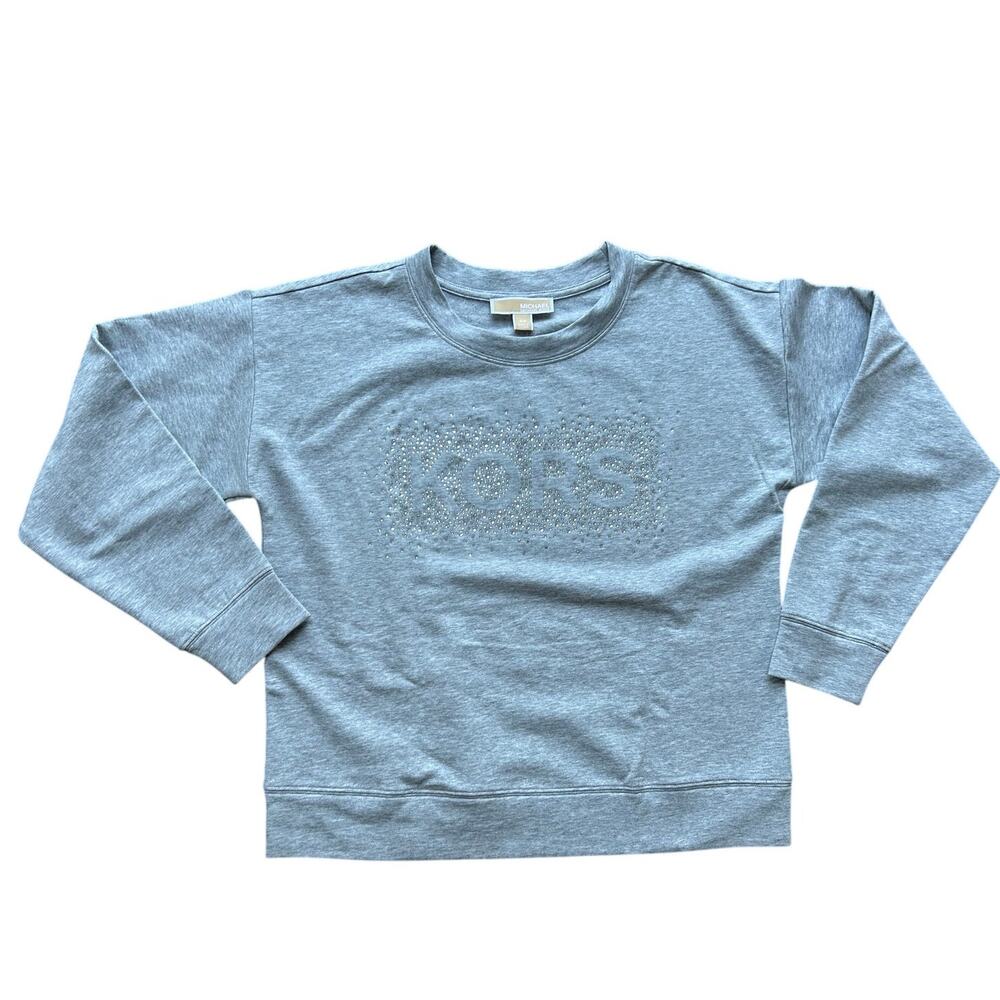 🥶 Michael Kors Gray Rhinestone Front Pullover Sweatshirt Size Small